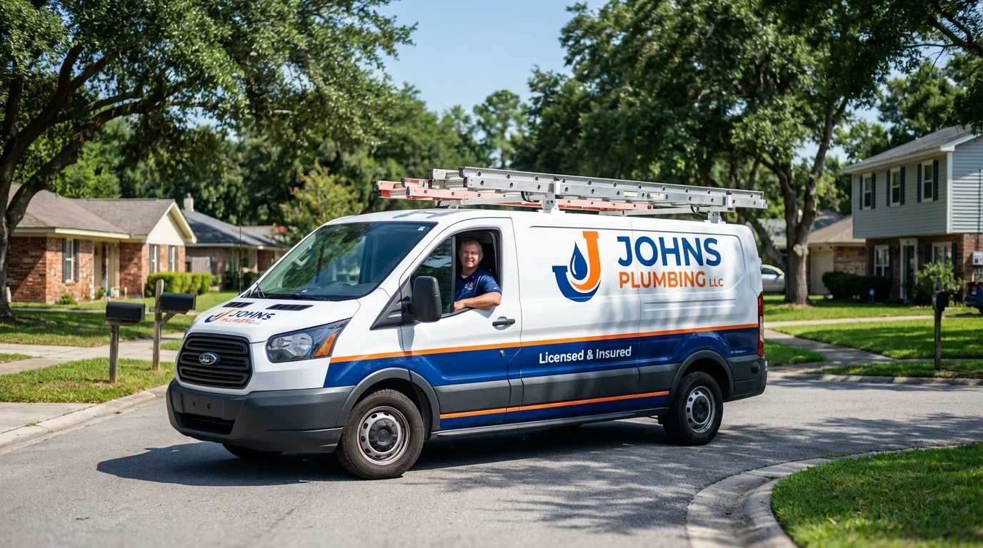 Johns Plumbing LLC service van in East Rockaway, NY
