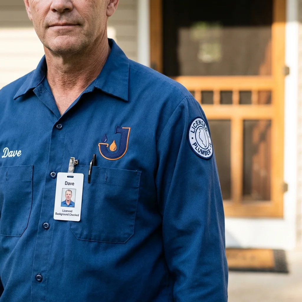 Licensed plumber showing ID badge in East Rockaway, NY