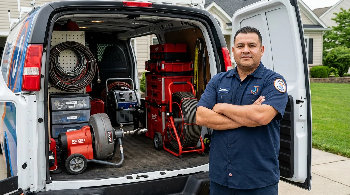 Professional drain cleaning equipment and Johns Plumbing LLC plumber in East Rockaway