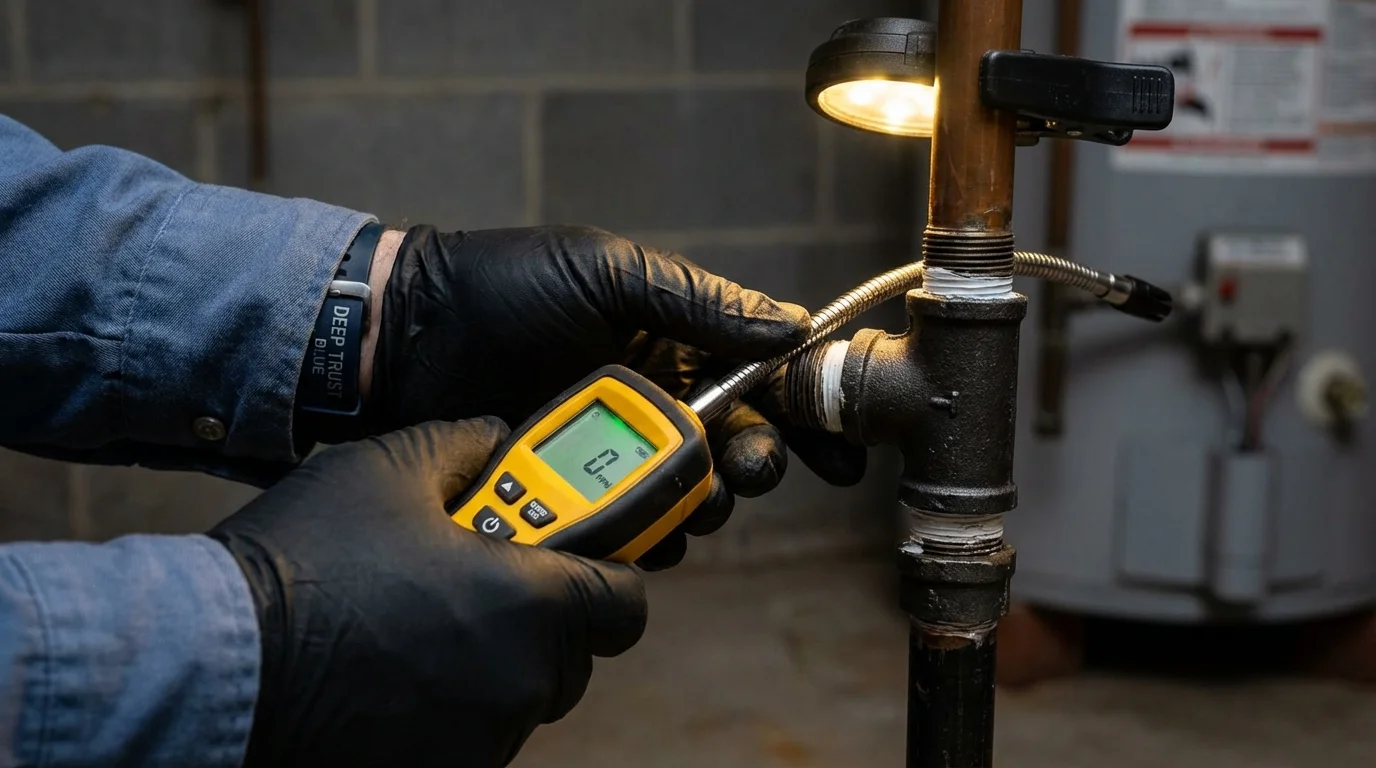 Gas leak detection with electronic sniffer by Johns Plumbing LLC in East Rockaway