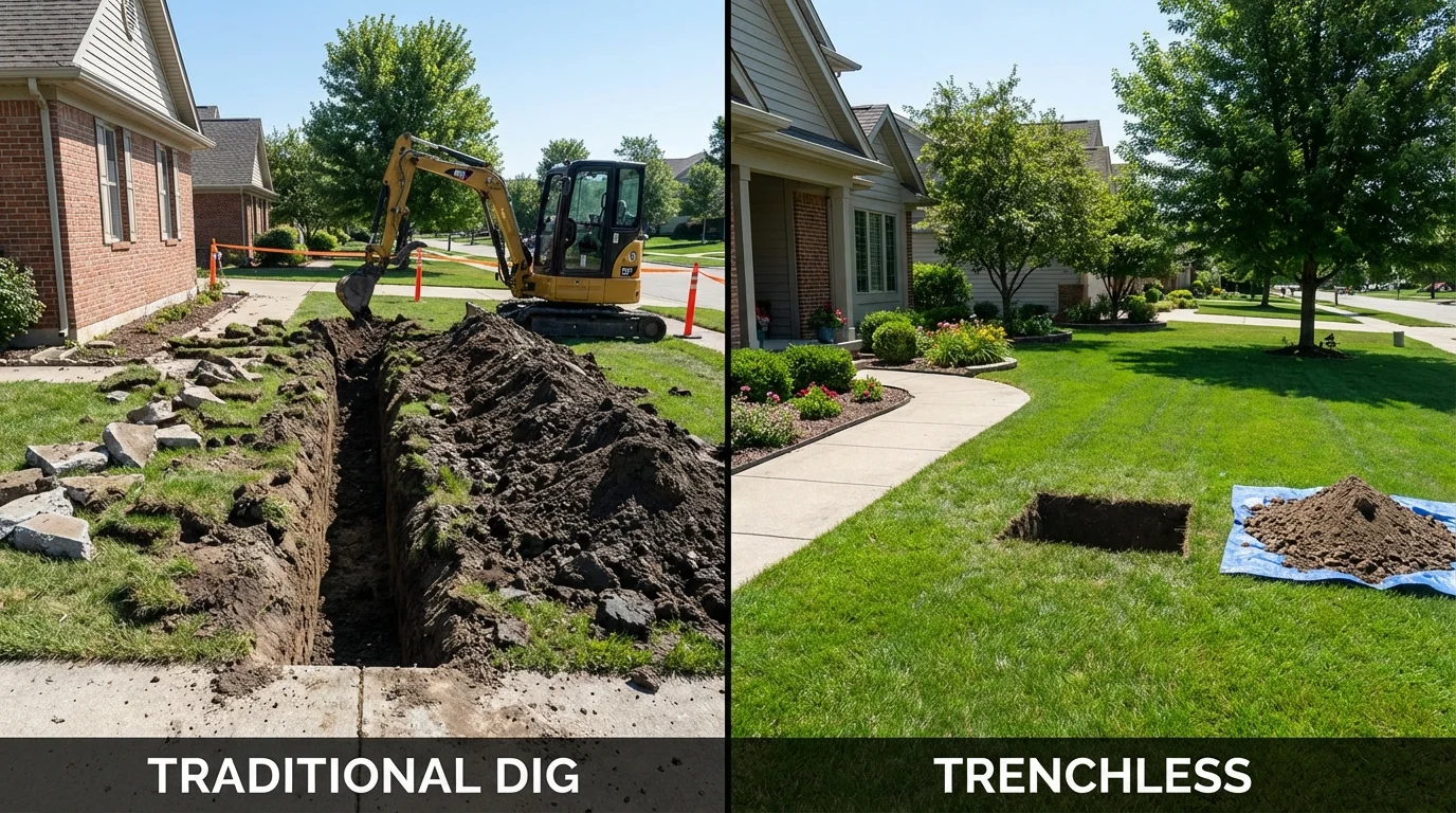 Trenchless sewer repair with minimal yard damage versus traditional excavation in East Rockaway, NY